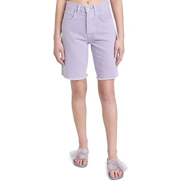 7 For All Mankind Easy James High Rise Bermuda Jean Denim Short Purple 25 NEW - Picture 1 of 7
